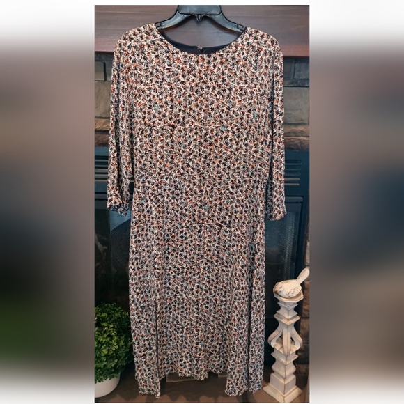 LOFT Western Boho Navy Multi-color Midi Dress with slit And Long Sleeves Sz 12 - Picture 4 of 14